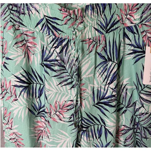 Tropical Crop‎ Pants Womens Size Medium Linen Blend Green Palm Land n Sea - Picture 3 of 9